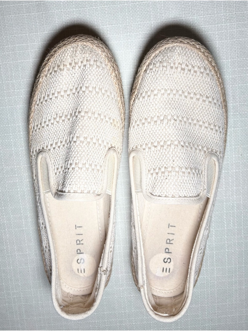 Esprit Cream Woven Espadrille Flats Coastal Boho Slip On Shoes Neutral Summer - Picture 4 of 8